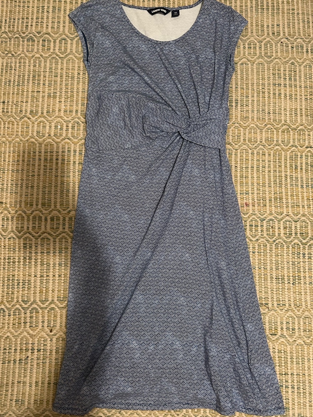 Lands' End Light Blue Knot-Front Cap Sleeve Dress